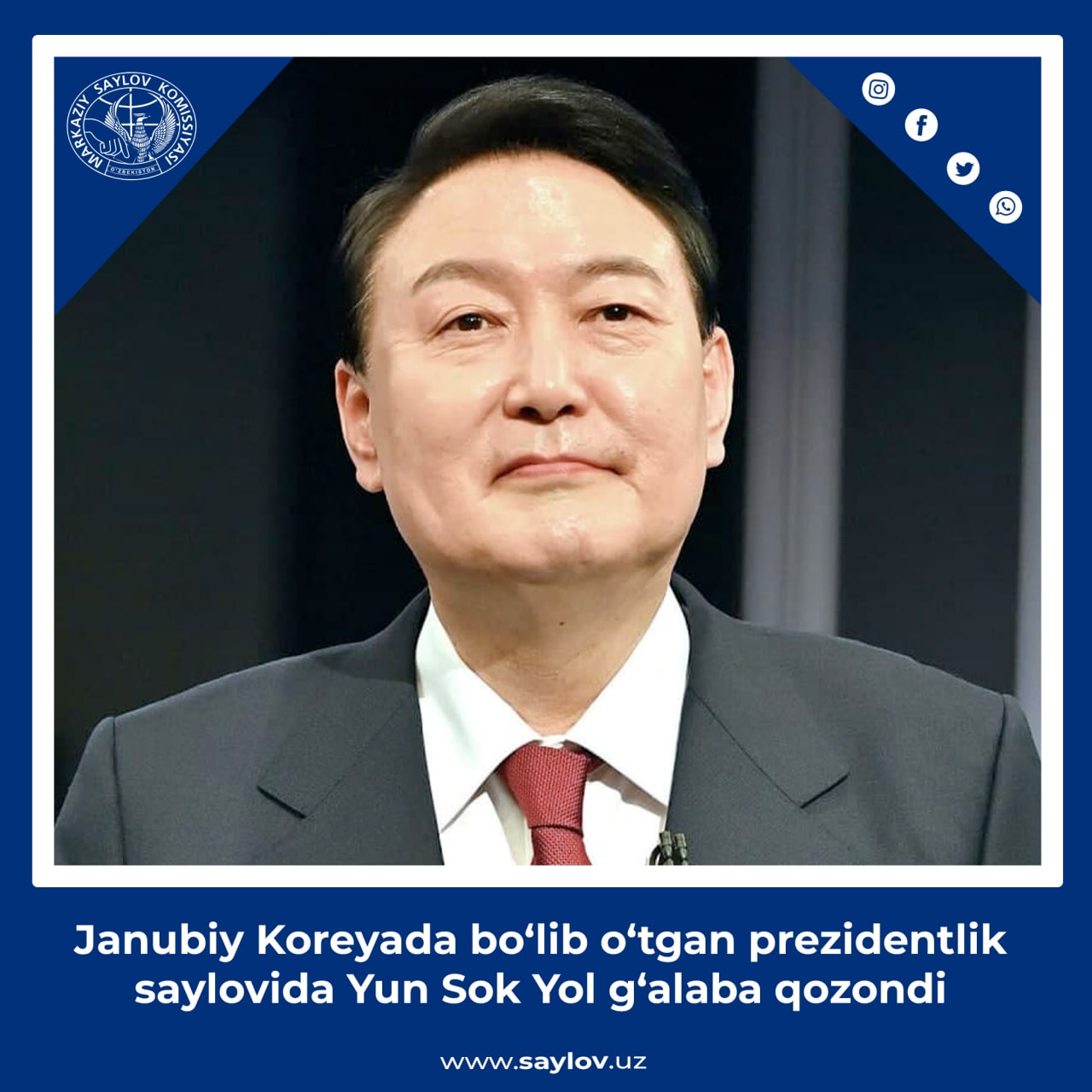 Janubiy Koreyada boʻlib oʻtgan prezidentlik saylovida Yun Sok Yol gʻalaba qozondi